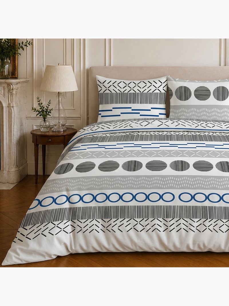 Parure de lit 100% microfibre motif géométrique, vague Bleu - Kiabi