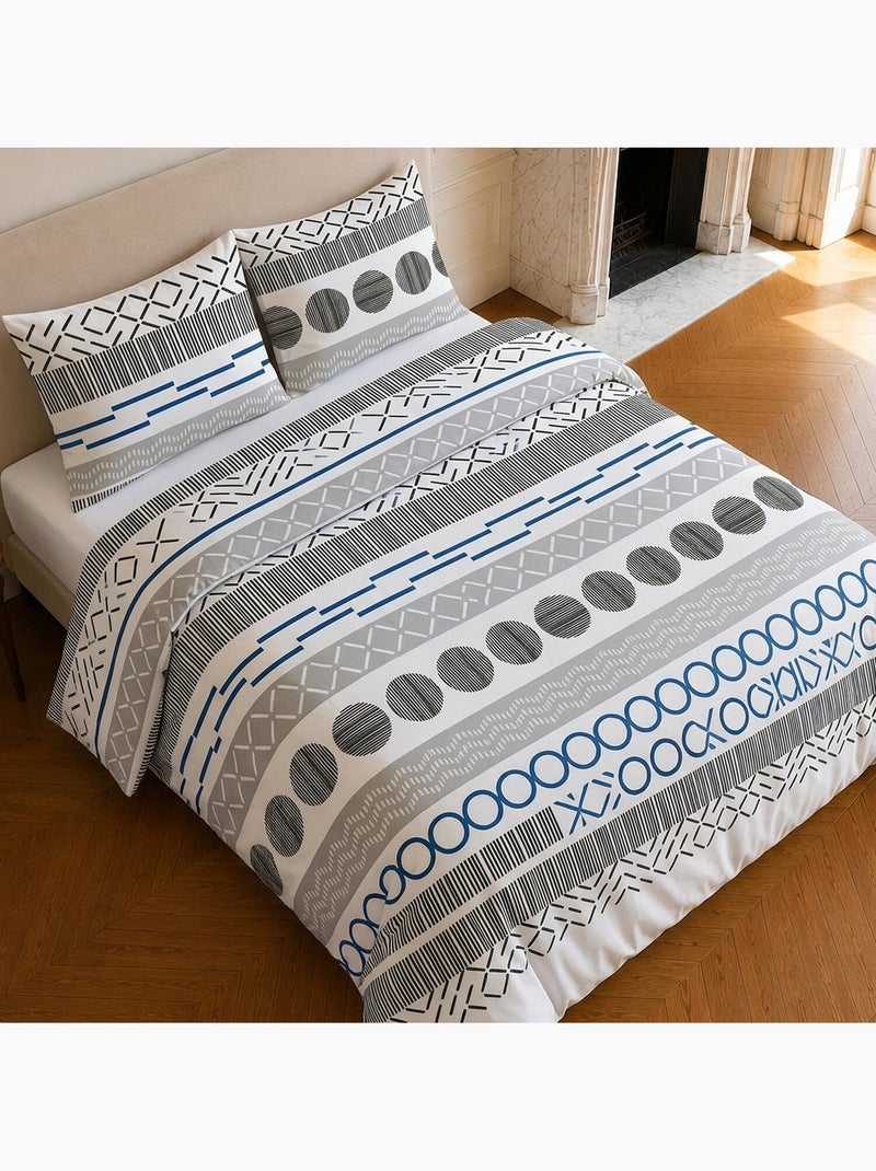 Parure de lit 100% microfibre motif géométrique, vague Bleu - Kiabi