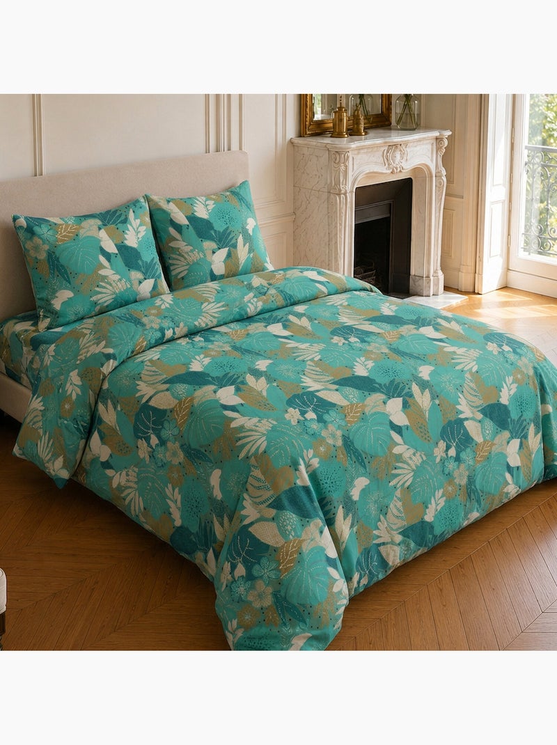 Parure de lit 100% microfibre motif tropical, ivy Vert Sauge - Kiabi