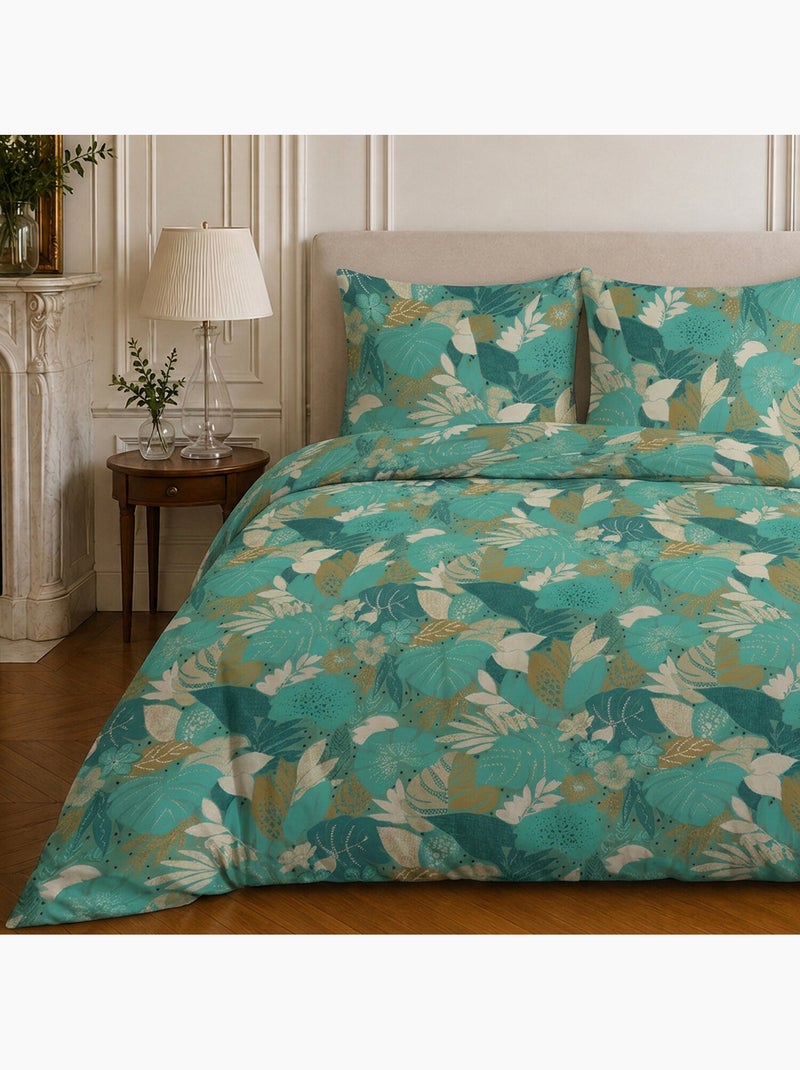 Parure de lit 100% microfibre motif tropical, ivy Vert Sauge - Kiabi