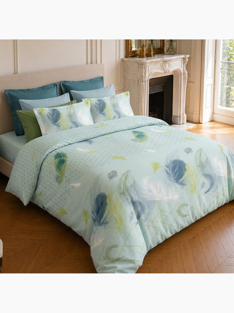 Parure de lit 100% microfibre motif tropical, paloma Vert d'eau - Kiabi