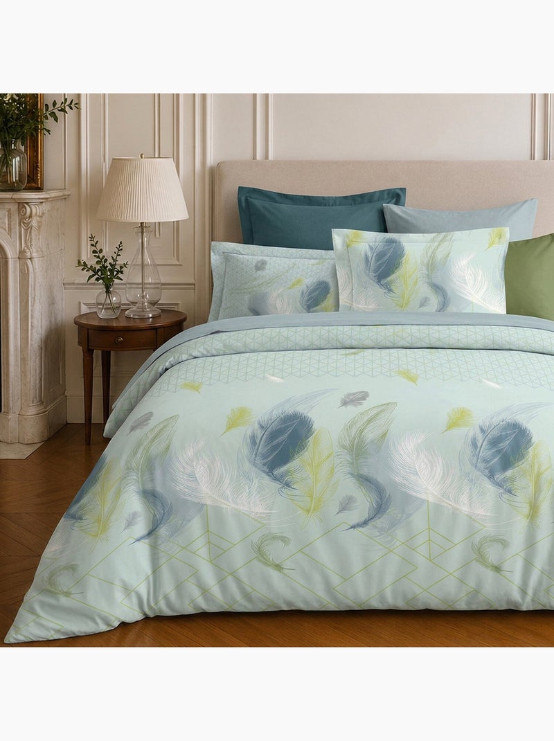 Parure de lit 100% microfibre motif tropical, paloma Vert d'eau - Kiabi