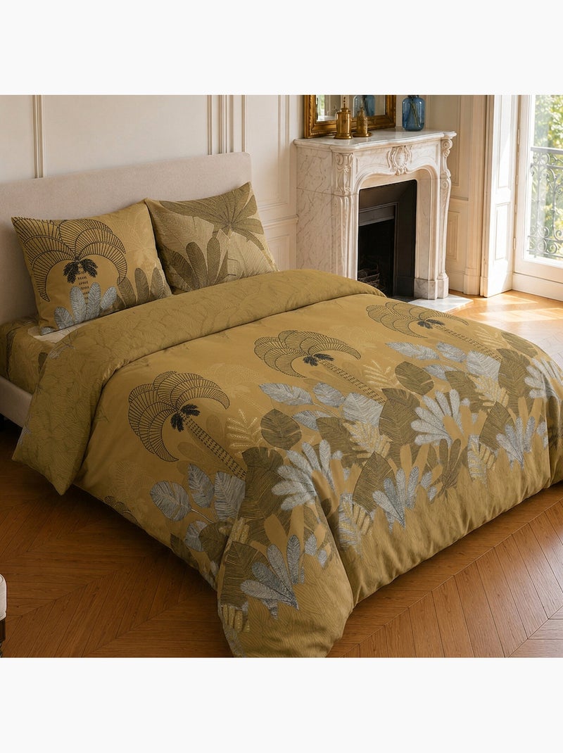 Parure de lit 100% microfibre motif tropical, the palm Ocre - Kiabi
