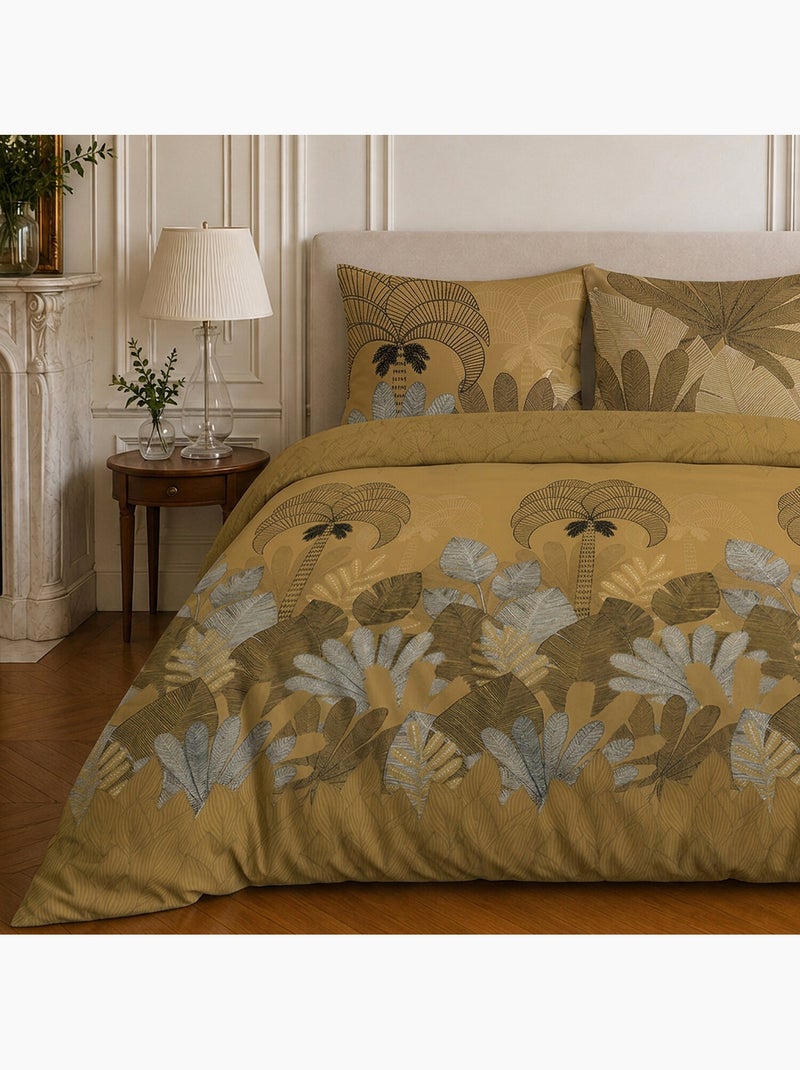 Parure de lit 100% microfibre motif tropical, the palm Ocre - Kiabi