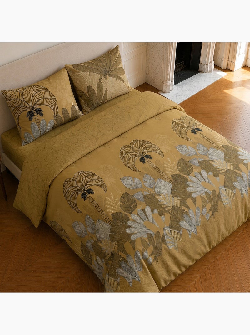 Parure de lit 100% microfibre motif tropical, the palm Ocre - Kiabi