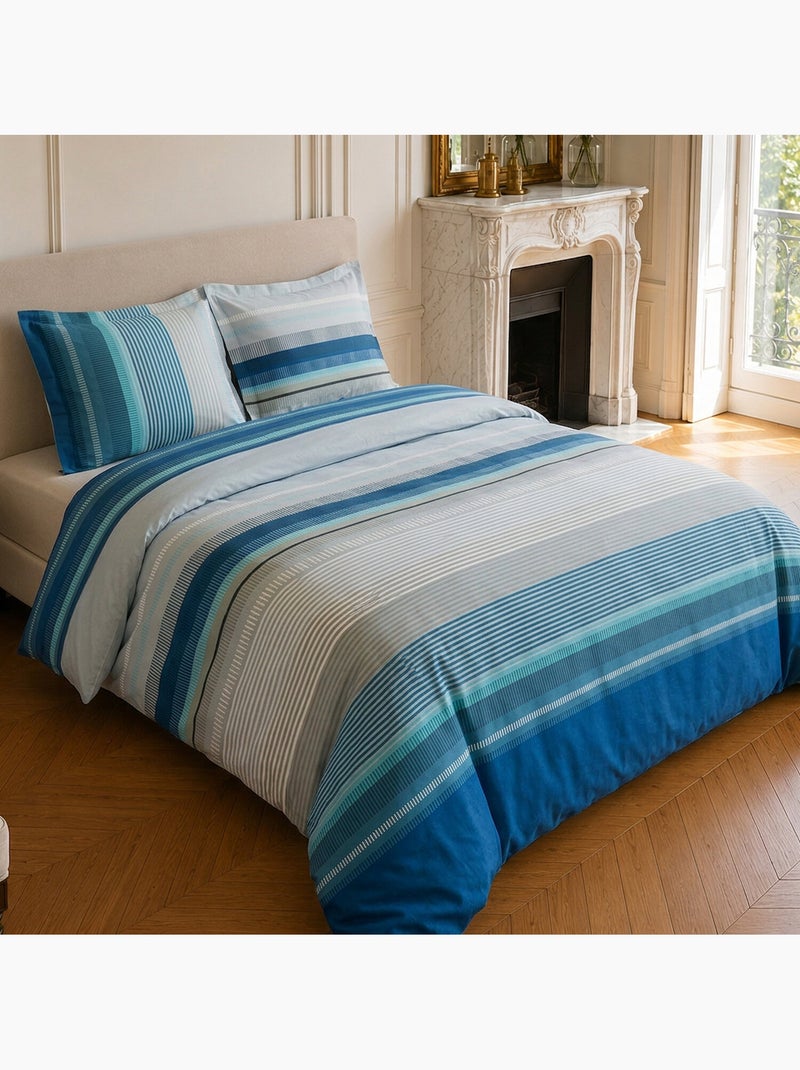 Parure de lit 100% microfibre rayures, bingo Bleu - Kiabi