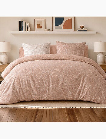 Parure de lit 100% percale de coton feuillages tropicales, ambre