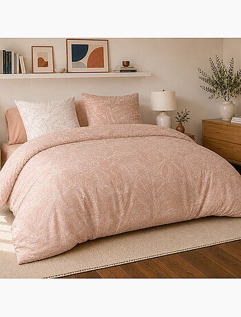 Parure de lit 100% percale de coton feuillages tropicales, ambre