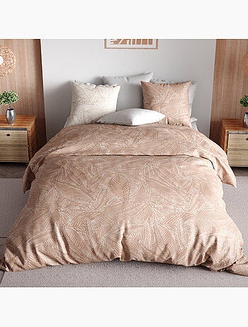Parure de lit 100% percale de coton feuillages tropicales, ambre