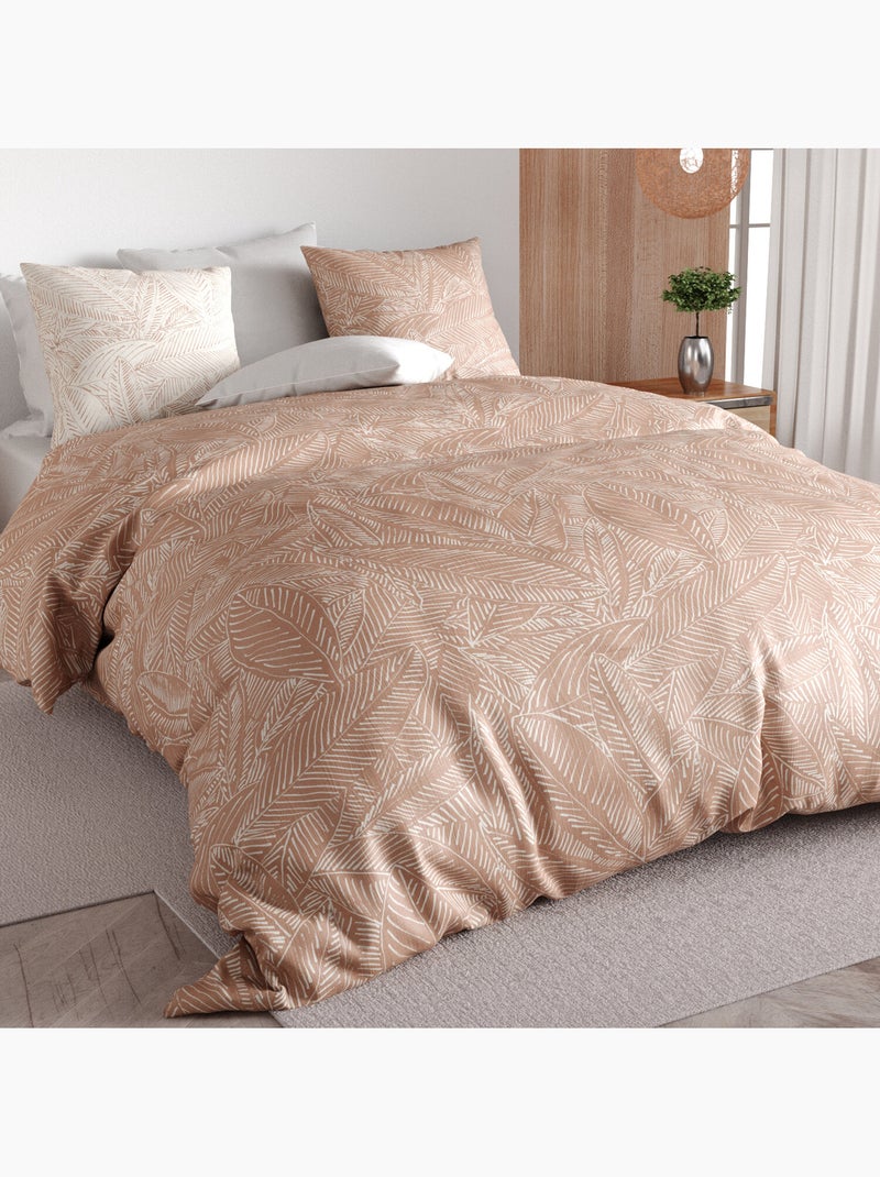 Parure de lit 100% percale de coton feuillages tropicales, ambre Multicolore - Kiabi