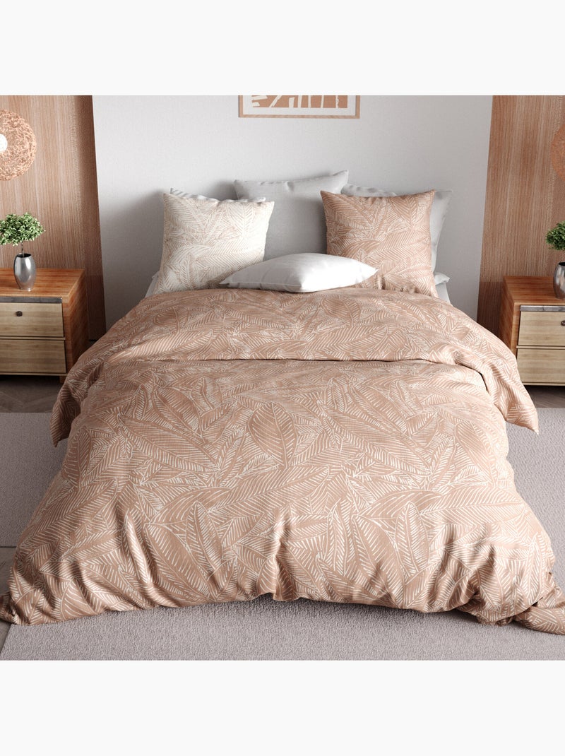 Parure de lit 100% percale de coton feuillages tropicales, ambre Multicolore - Kiabi