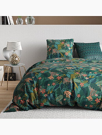 Parure de lit 100% percale de coton feuillages, zelya