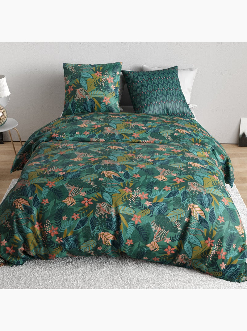 Parure de lit 100% percale de coton feuillages, zelya Multicolore - Kiabi