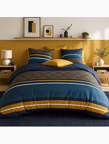Parure de lit 100% percale de coton motif arches graphiques, noxor