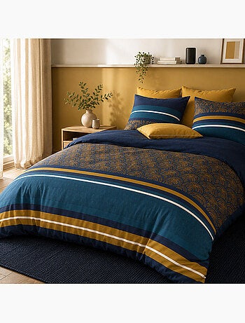 Parure de lit 100% percale de coton motif arches graphiques, noxor