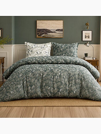 Parure de lit 100% percale de coton motif feuillage, emeride