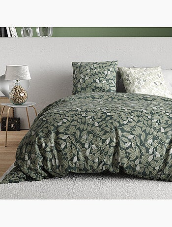Parure de lit 100% percale de coton motif feuillage, emeride