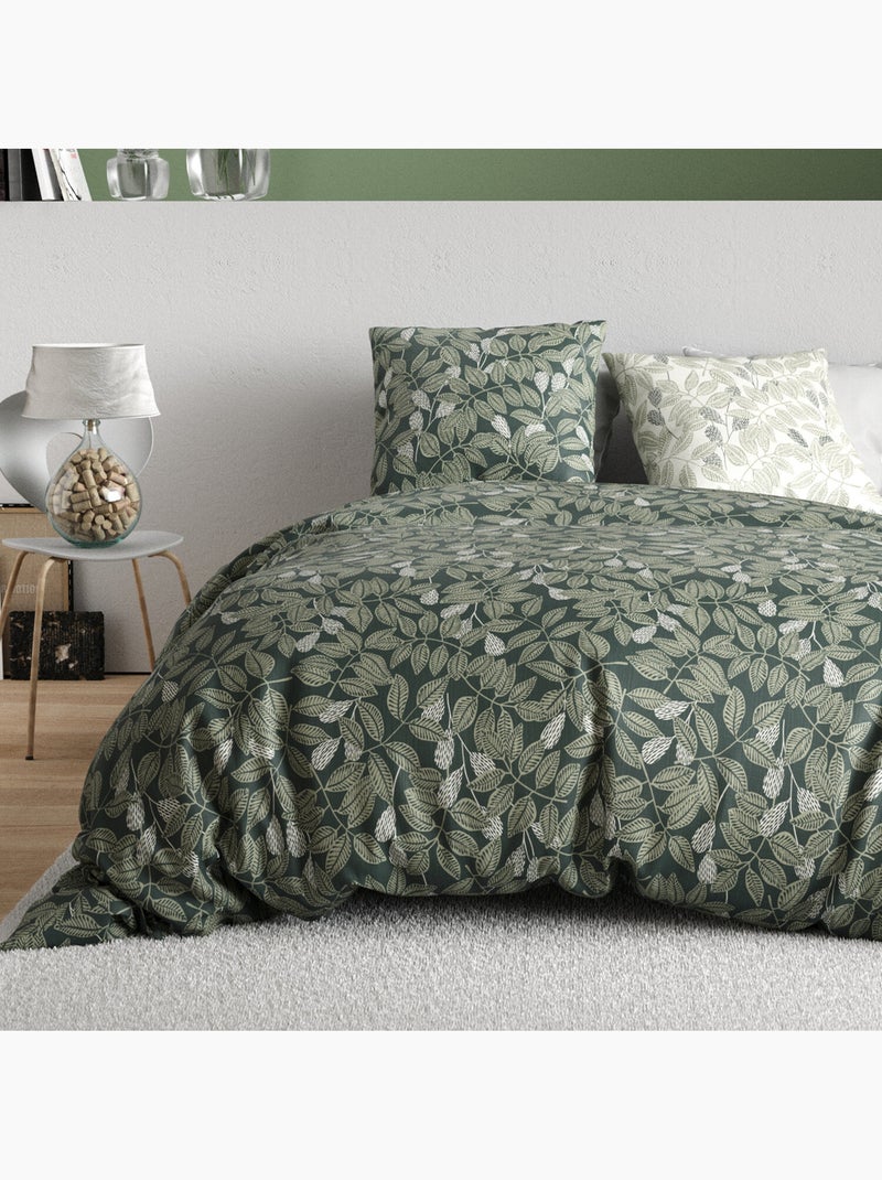 Parure de lit 100% percale de coton motif feuillage, emeride Multicolore - Kiabi