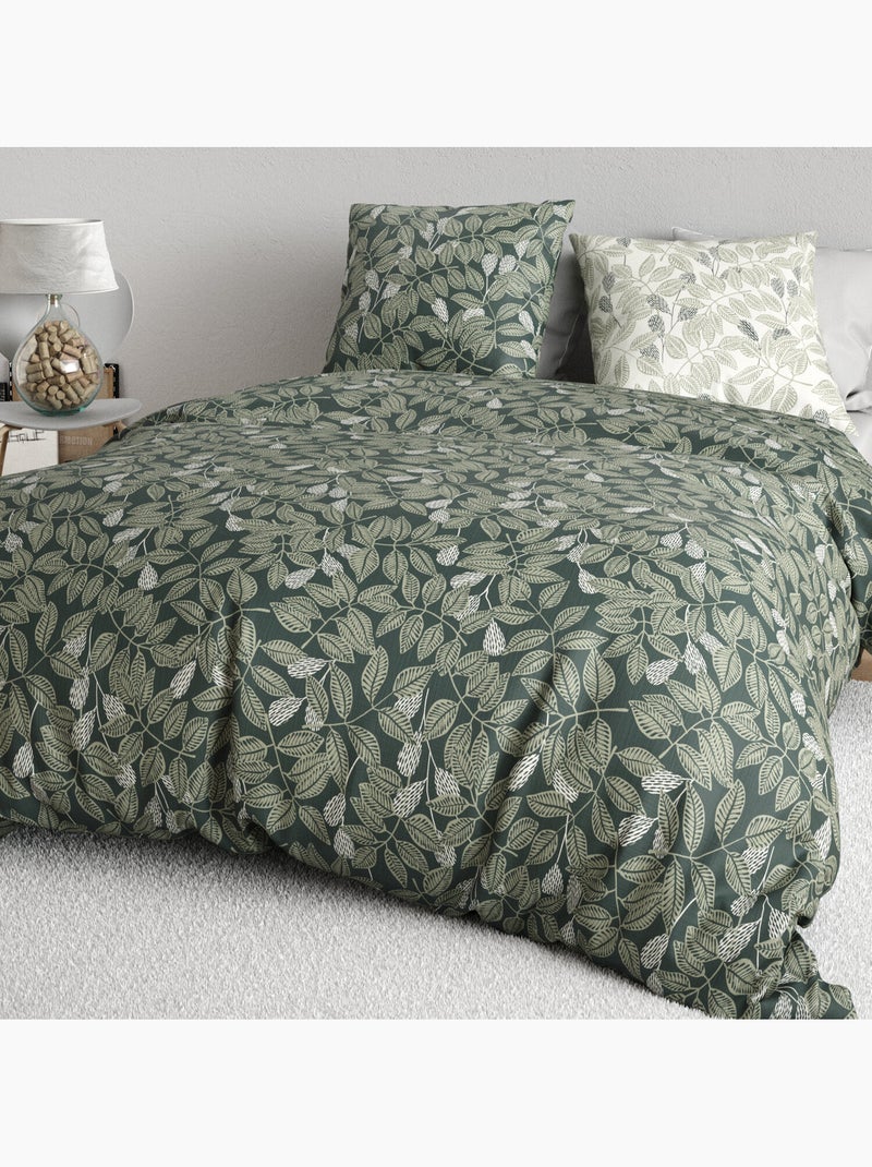 Parure de lit 100% percale de coton motif feuillage, emeride Multicolore - Kiabi