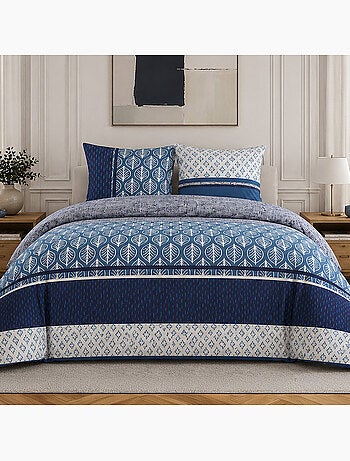 Parure de lit 100% percale de coton motif feuilles et graphique, tomy