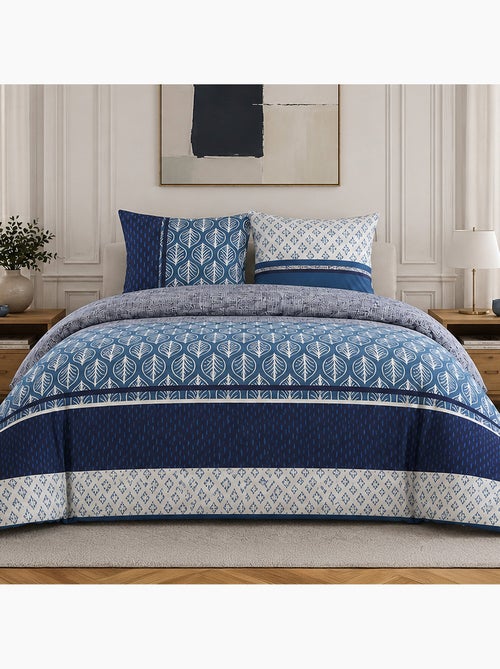 Parure de lit 100% percale de coton motif feuilles et graphique, tomy - Kiabi