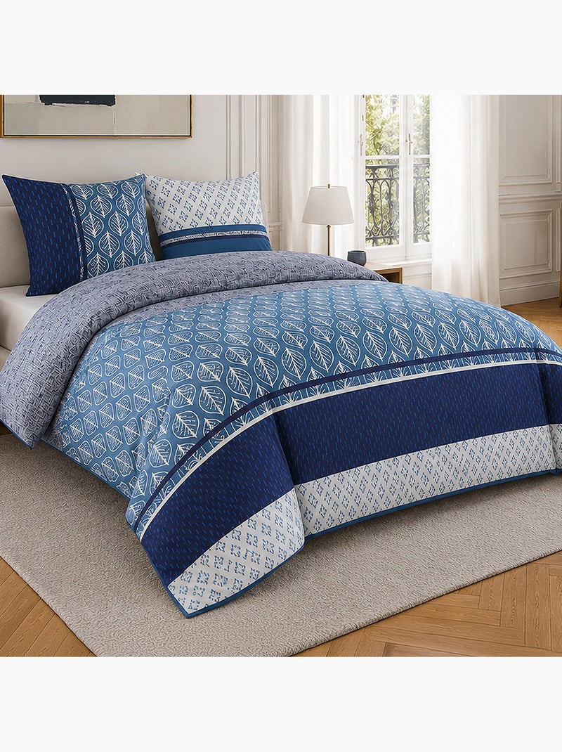 Parure de lit 100% percale de coton motif feuilles et graphique, tomy Multicolore - Kiabi