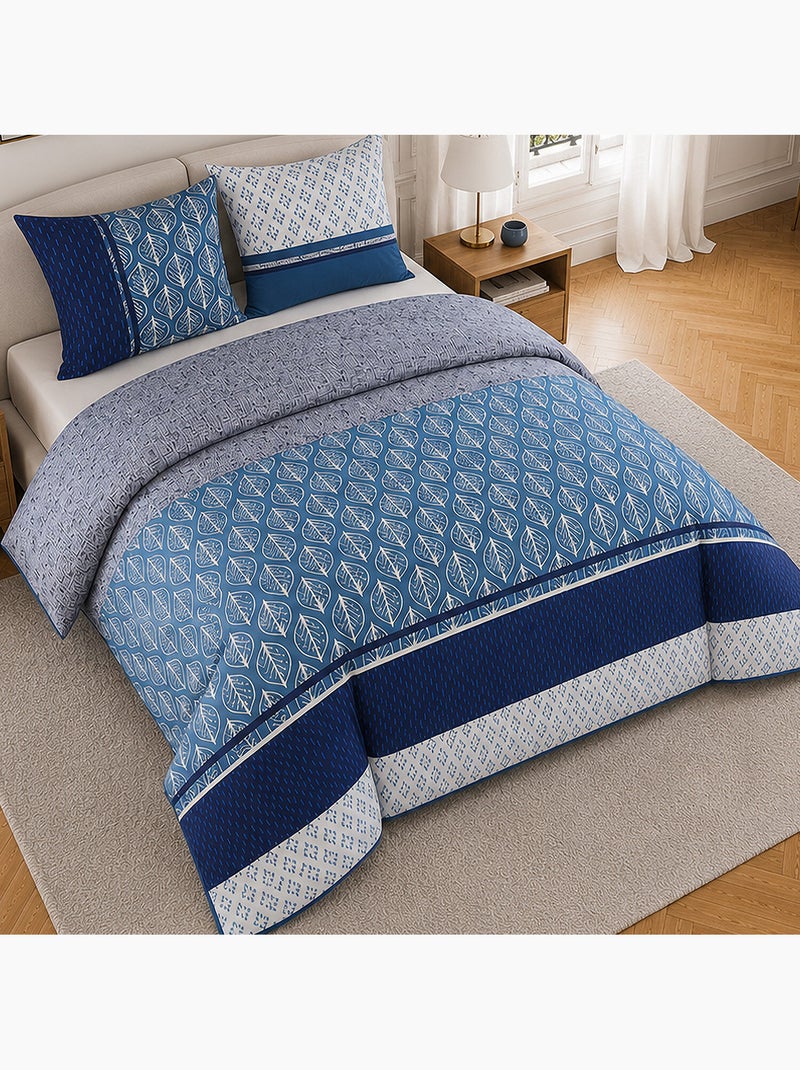 Parure de lit 100% percale de coton motif feuilles et graphique, tomy Multicolore - Kiabi