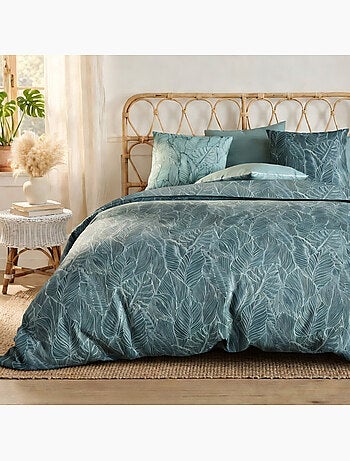 Parure de lit 100% percale de coton motif feuilles tropicales, sylvae
