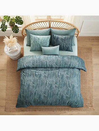 Parure de lit 100% percale de coton motif feuilles tropicales, sylvae