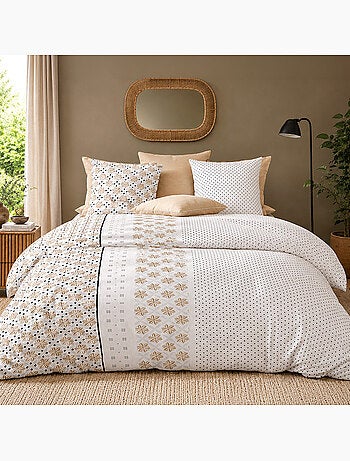 Parure de lit 100% percale de coton motif floral graphique, rosalb