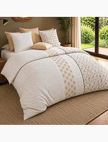 Parure de lit 100% percale de coton motif floral graphique, rosalb
