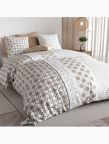 Parure de lit 100% percale de coton motif floral graphique, rosalb