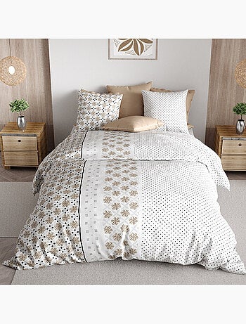 Parure de lit 100% percale de coton motif floral graphique, rosalb
