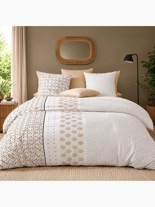 Parure de lit 100% percale de coton motif floral graphique, rosalb - Kiabi