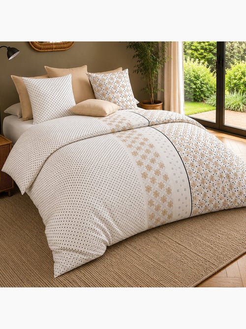 Parure de lit 100% percale de coton motif floral graphique, rosalb - Kiabi