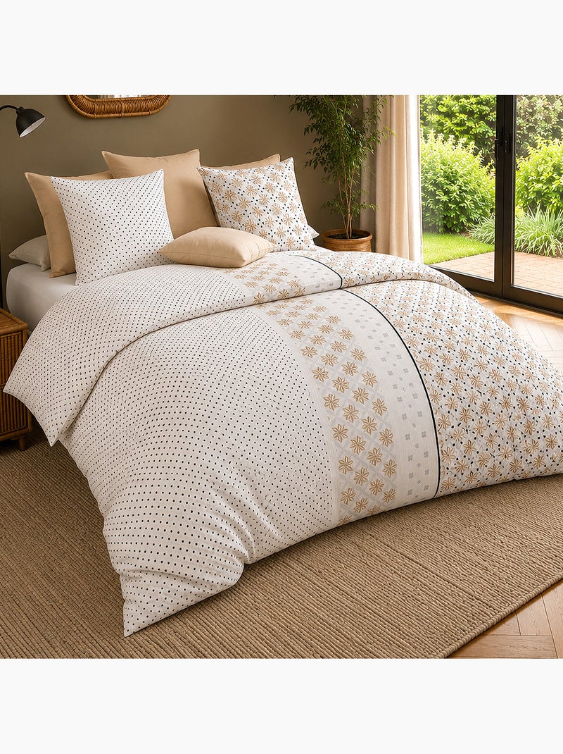Parure de lit 100% percale de coton motif floral graphique, rosalb Multicolore - Kiabi