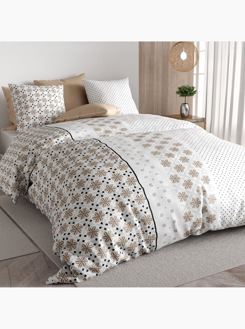 Parure de lit 100% percale de coton motif floral graphique, rosalb Multicolore - Kiabi