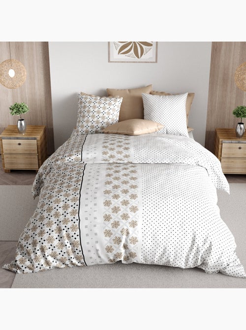 Parure de lit 100% percale de coton motif floral graphique, rosalb - Kiabi