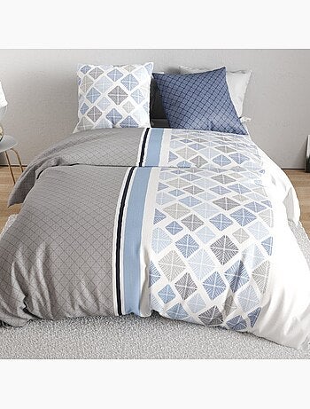 Parure de lit 100% percale de coton motif géo losanges, bluance