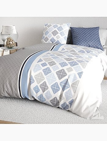 Parure de lit 100% percale de coton motif géo losanges, bluance