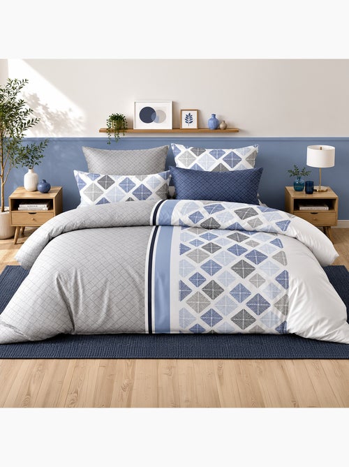 Parure de lit 100% percale de coton motif géo losanges, bluance - Kiabi