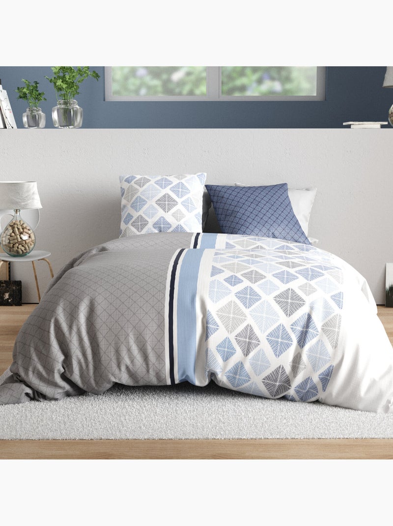 Parure de lit 100% percale de coton motif géo losanges, bluance Multicolore - Kiabi
