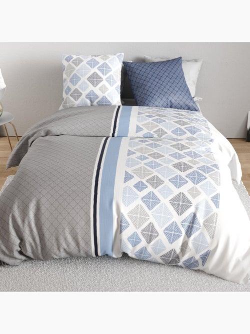 Parure de lit 100% percale de coton motif géo losanges, bluance - Kiabi