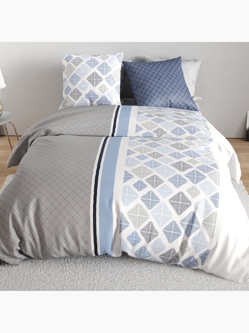 Parure de lit 100% percale de coton motif géo losanges, bluance Multicolore - Kiabi