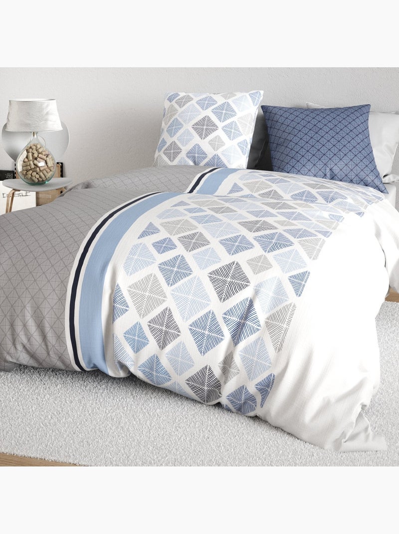 Parure de lit 100% percale de coton motif géo losanges, bluance Multicolore - Kiabi