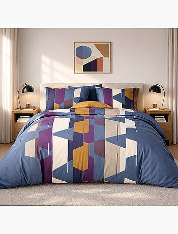 Parure de lit 100% percale de coton motif géométrique abstrait, axom