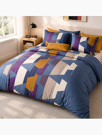 Parure de lit 100% percale de coton motif géométrique abstrait, axom