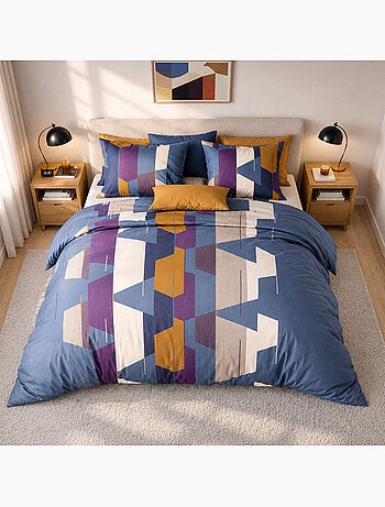 Parure de lit 100% percale de coton motif géométrique abstrait, axom