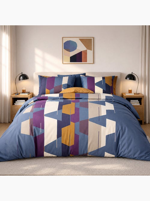 Parure de lit 100% percale de coton motif géométrique abstrait, axom - Kiabi