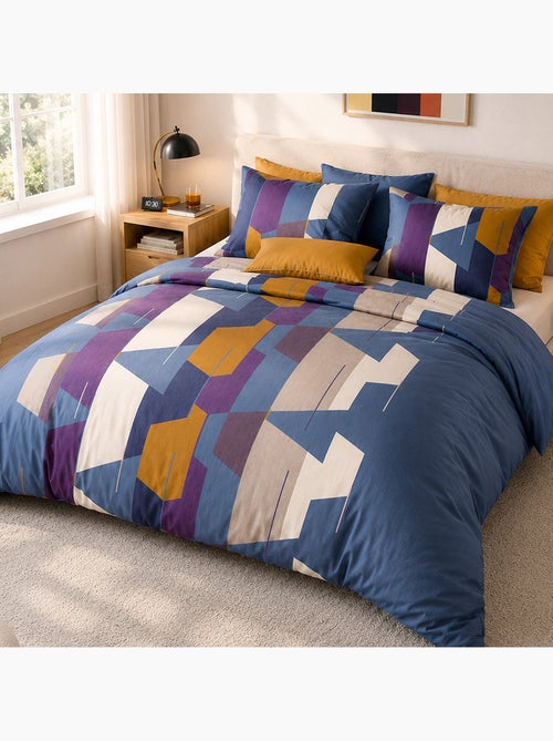 Parure de lit 100% percale de coton motif géométrique abstrait, axom - Kiabi